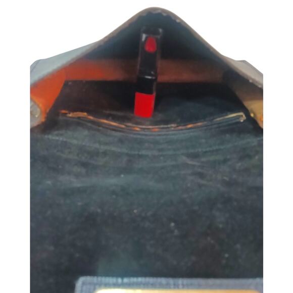 VINTAGE HALA NAVY LEATHER SNAKESKIN PRINT FLAP RETRO PURSE - Picture 8 of 11